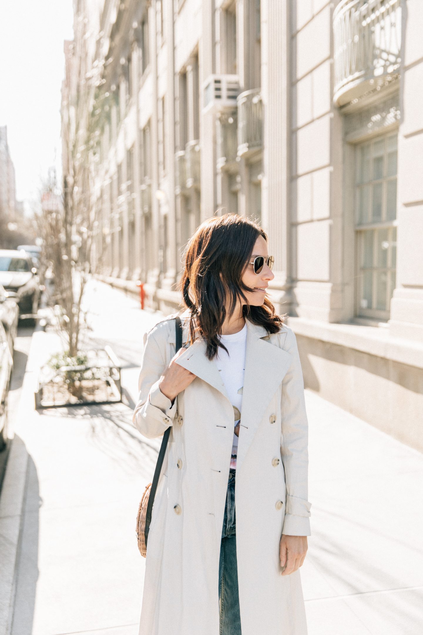 White trench coat store outfit